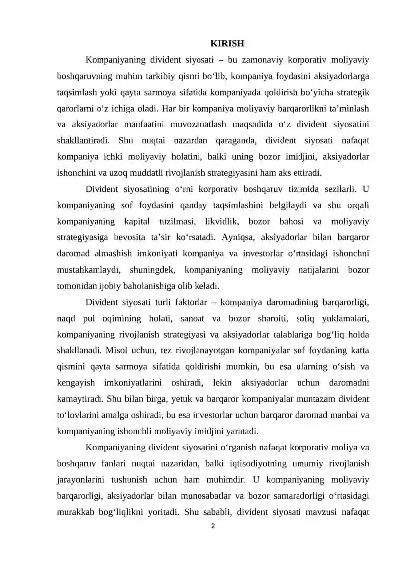 Kompaniyaning divident siyosati 2