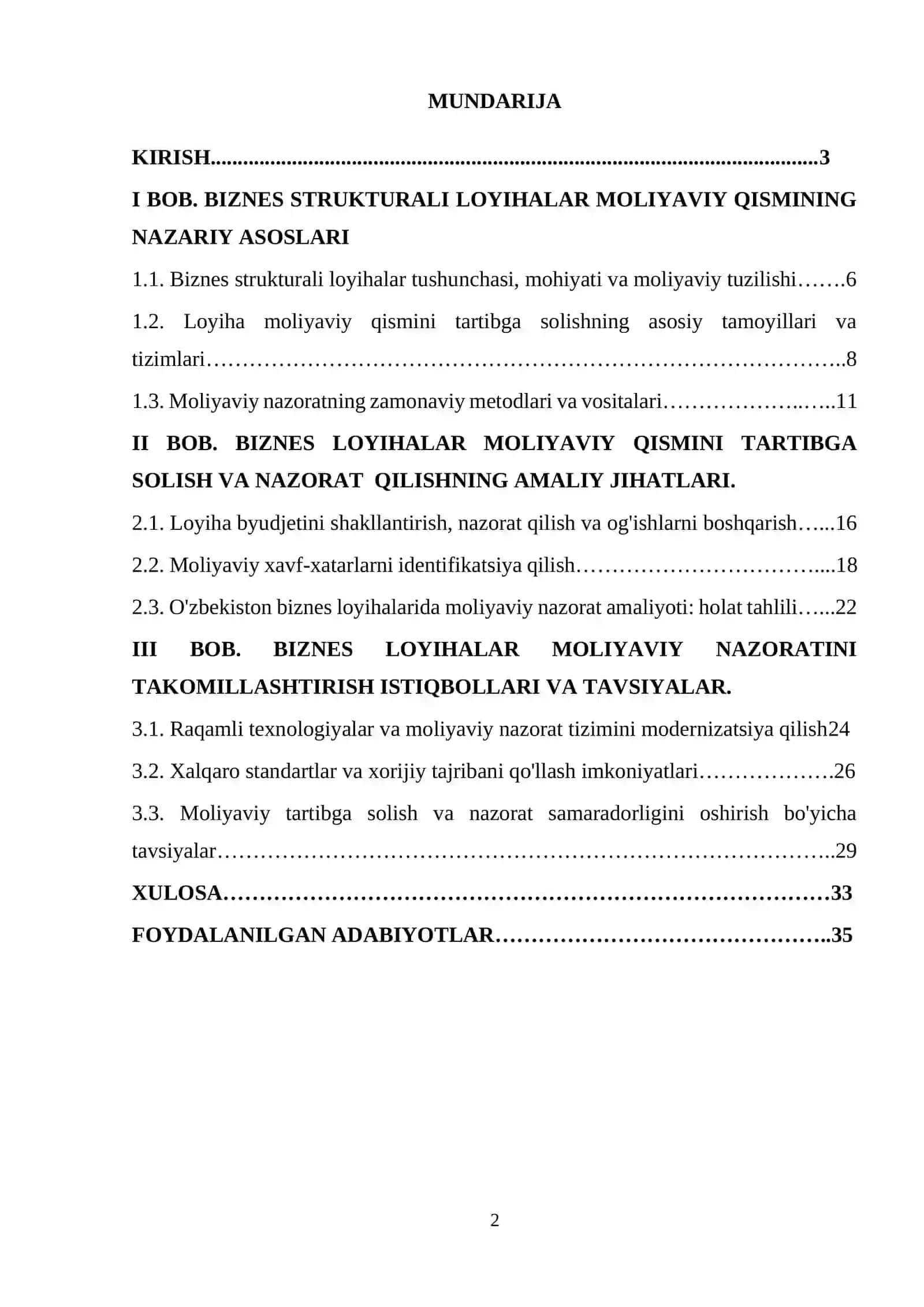 Biznes Strukturali Loyihalarning Moliyaviy Qismini Tartibga Solish va Nazorat Qilishning Ahamiyati 2