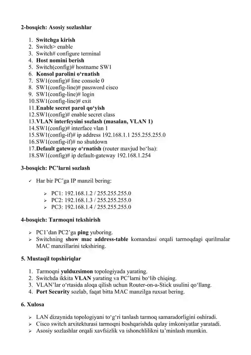 LAN dizayni va Cisco Switch arxitekturasi 2