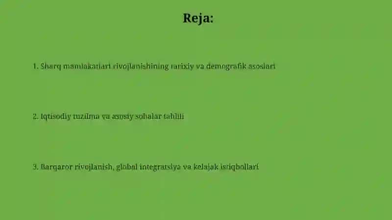 Sharq mamlakatlari rivojining ijtimoiy-iqtisodiy xususiyatlari 2