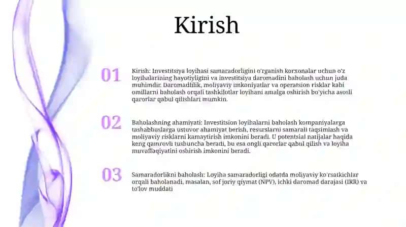 Investitsiyalari Loyihalari Samaradorligini Baholash Va Ahamiyati 2