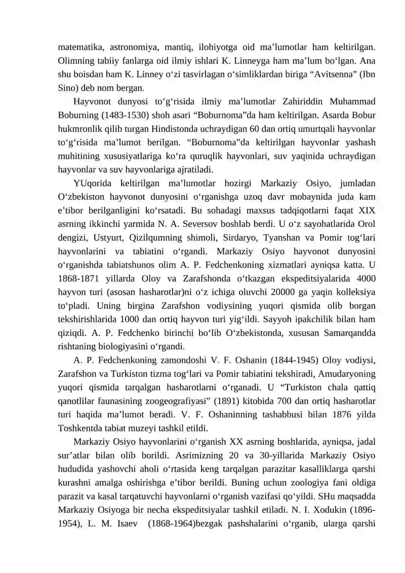 O‘zbekiston hayvonot dunyosini tadqiq qilish tarixi va hayvonlarning mintaqalar bo`yicha tarqalishi 2