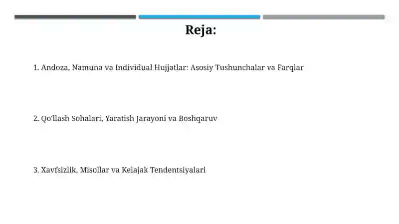 Andoza, Namuna va Individual Hujjatlar 2