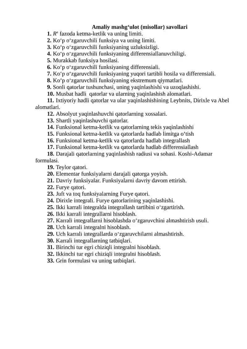 2-kurs amaliy matematika (kunduzgi) ta’lim yo‘nalishi talabalari uchun 2