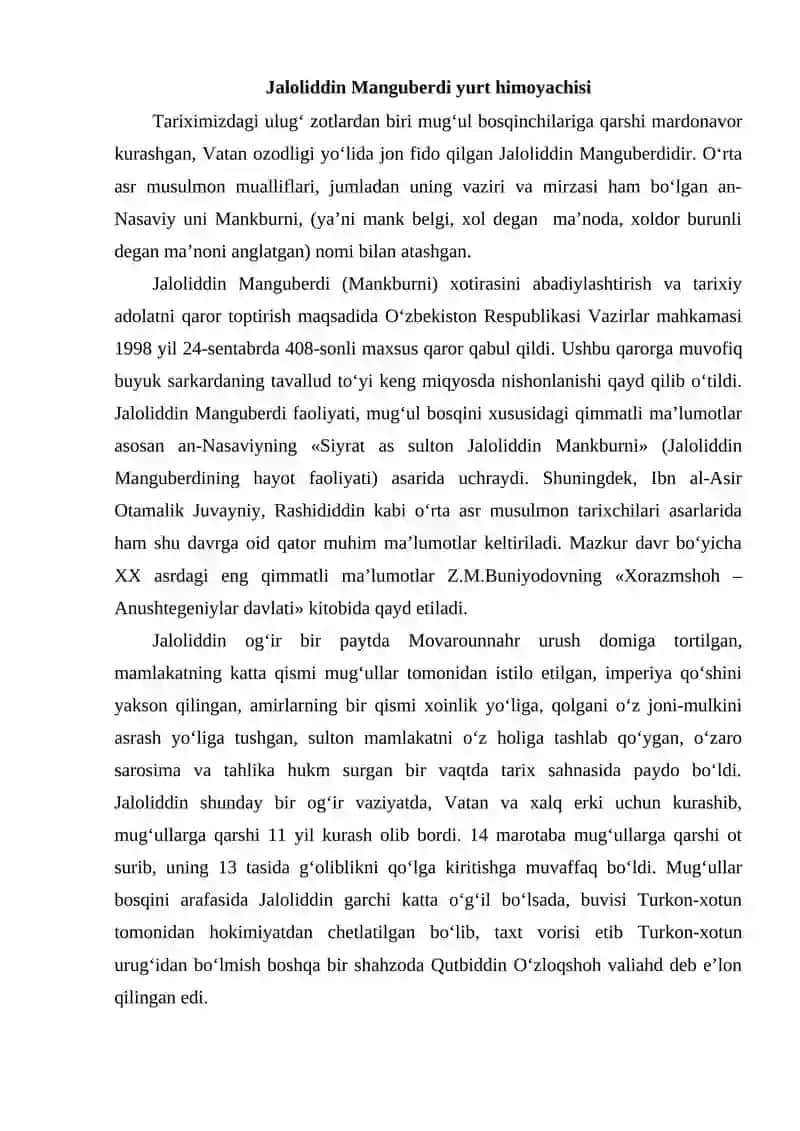 Jaloliddin Manguberdi - Vatan himoyachisi 2