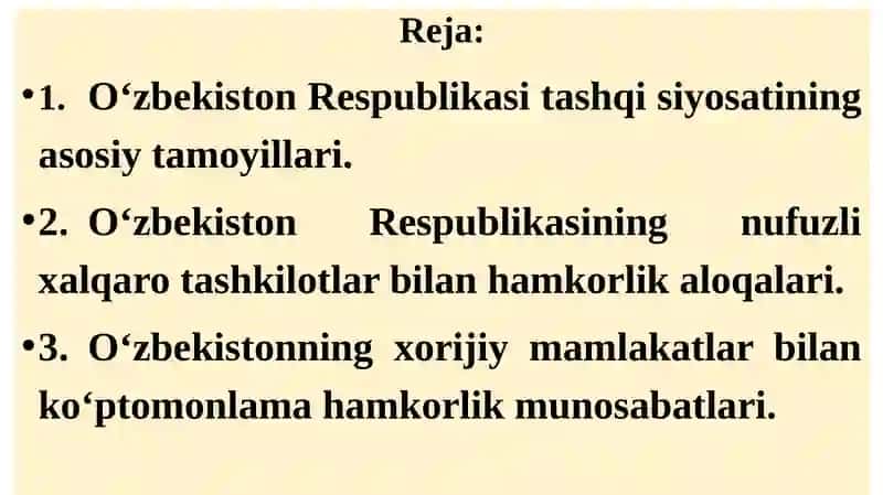 O‘zbekiston va jahon hamjamiyati (1991-2023 yillar) 2