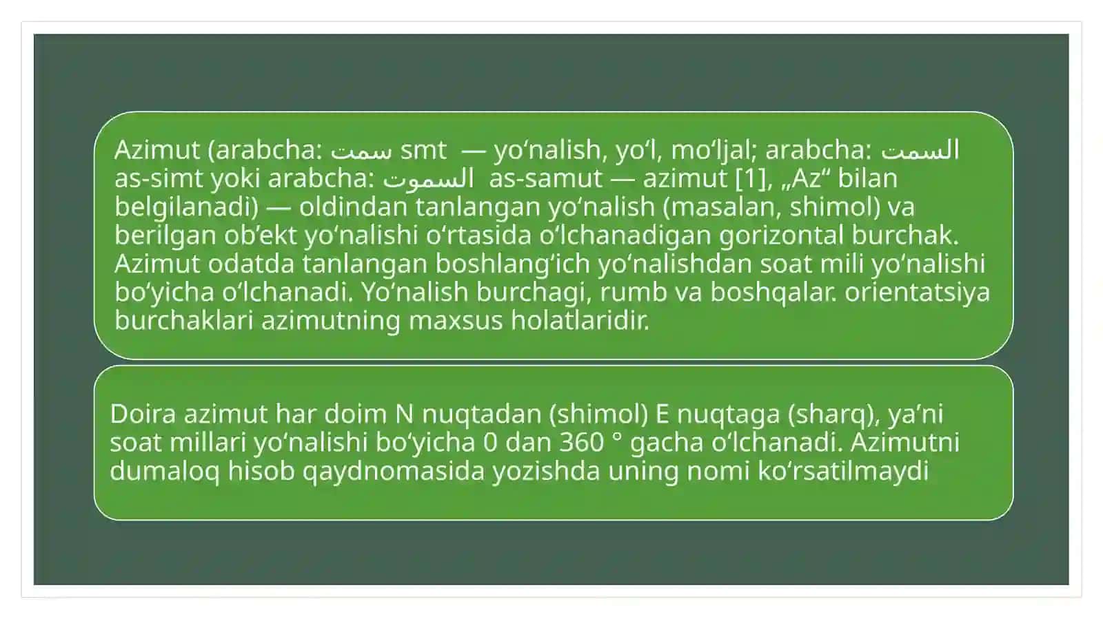 Azimutlar, magnit og’ishlari, direkt burchaklar meridianlar yaqinlashishi 2