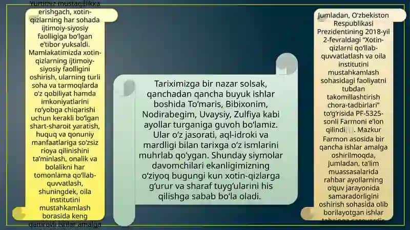 O’zbekistonda xotin-qizlarni ijtimoiy manfaatlarining huquqiy asoslari va kafolatlari 2