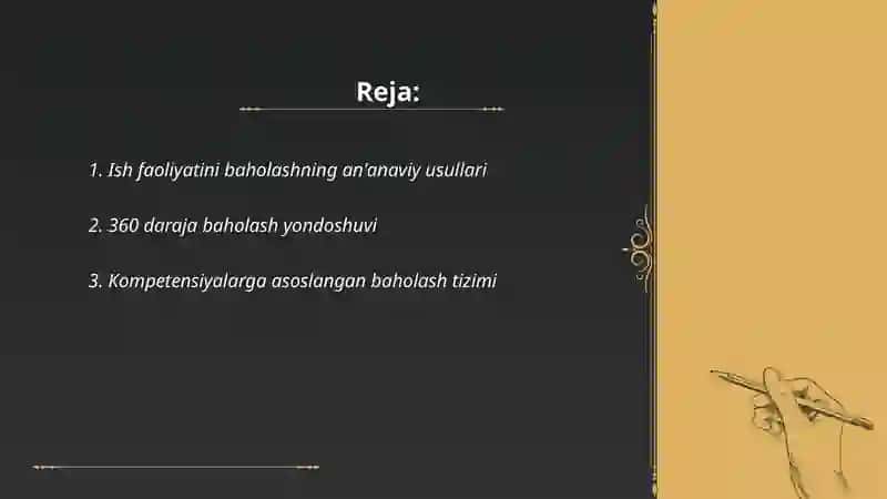 Ish faoliyatini baholashning an'anaviy usullari 2