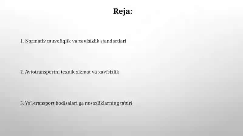 Transport vositalarining xavfsiz harakatlanishni taminlash 2