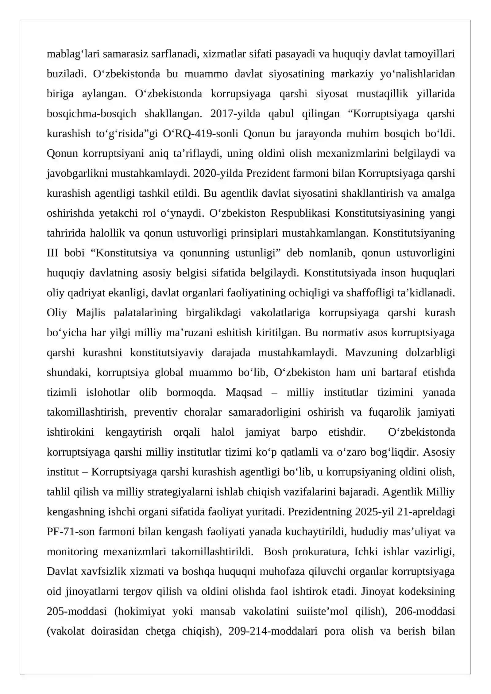 Korruptsiyaga qarshi kurashuvchi milliy institutlar tizimi 2