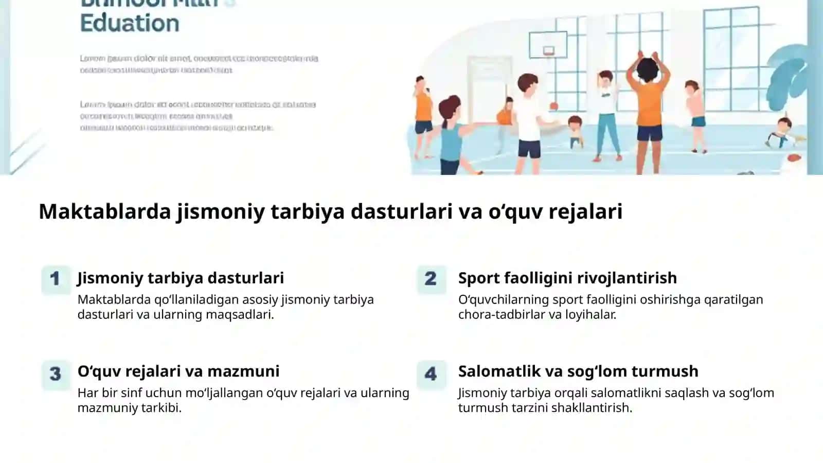 Maktablarda jismoniy tarbiya dasturlari va o‘quv rejalari 2