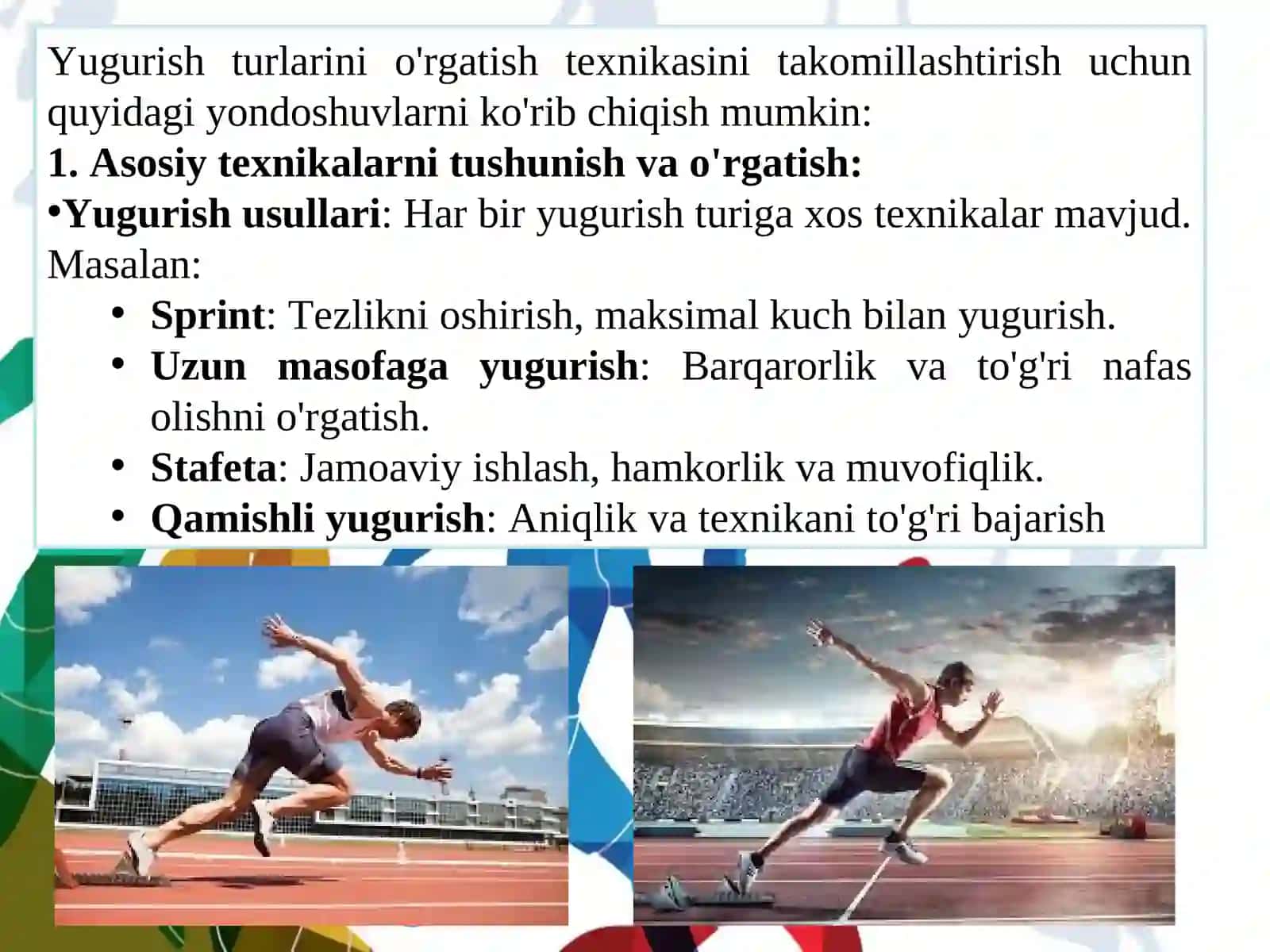 Yugurish turlari texnikasini o‘rgatish metodikasi 2