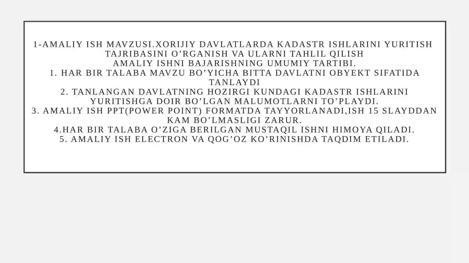 Xorijiy davlatlarda kadastr ishlarini yuritish tajribasini o’rganish va ularni tahlil qilish 2