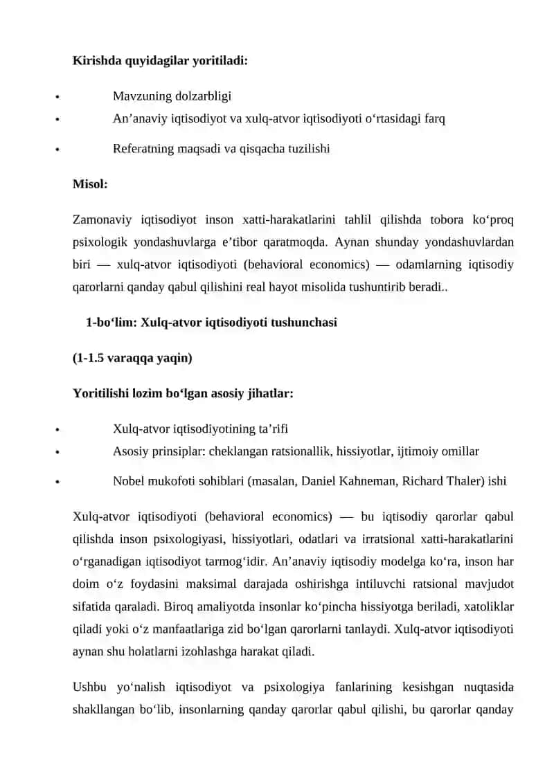 XULQ-ATVOR IQTISODIYOTI VA IQTISODIYOT MUSTAQIL ISHI 2