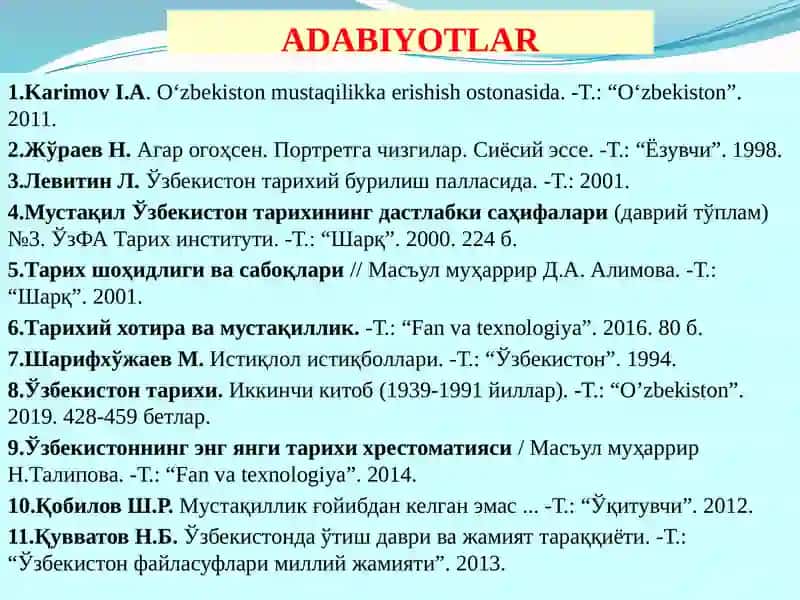 Mustaqil O‘zbekiston Respublikasi tashkil topishining tarixiy ahamiyati 2