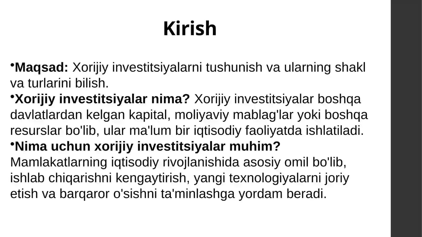 Xorijiy investitsiyalar: Xorijiy investitsiyalarning shakl va turlari 2