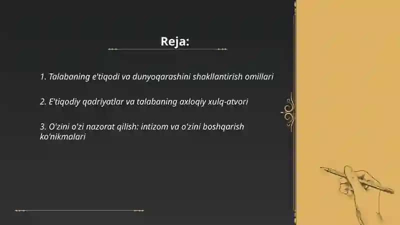 Talaba e'tiqodi dunyoqarashi o'zini o'zi nazorat qilishi 2