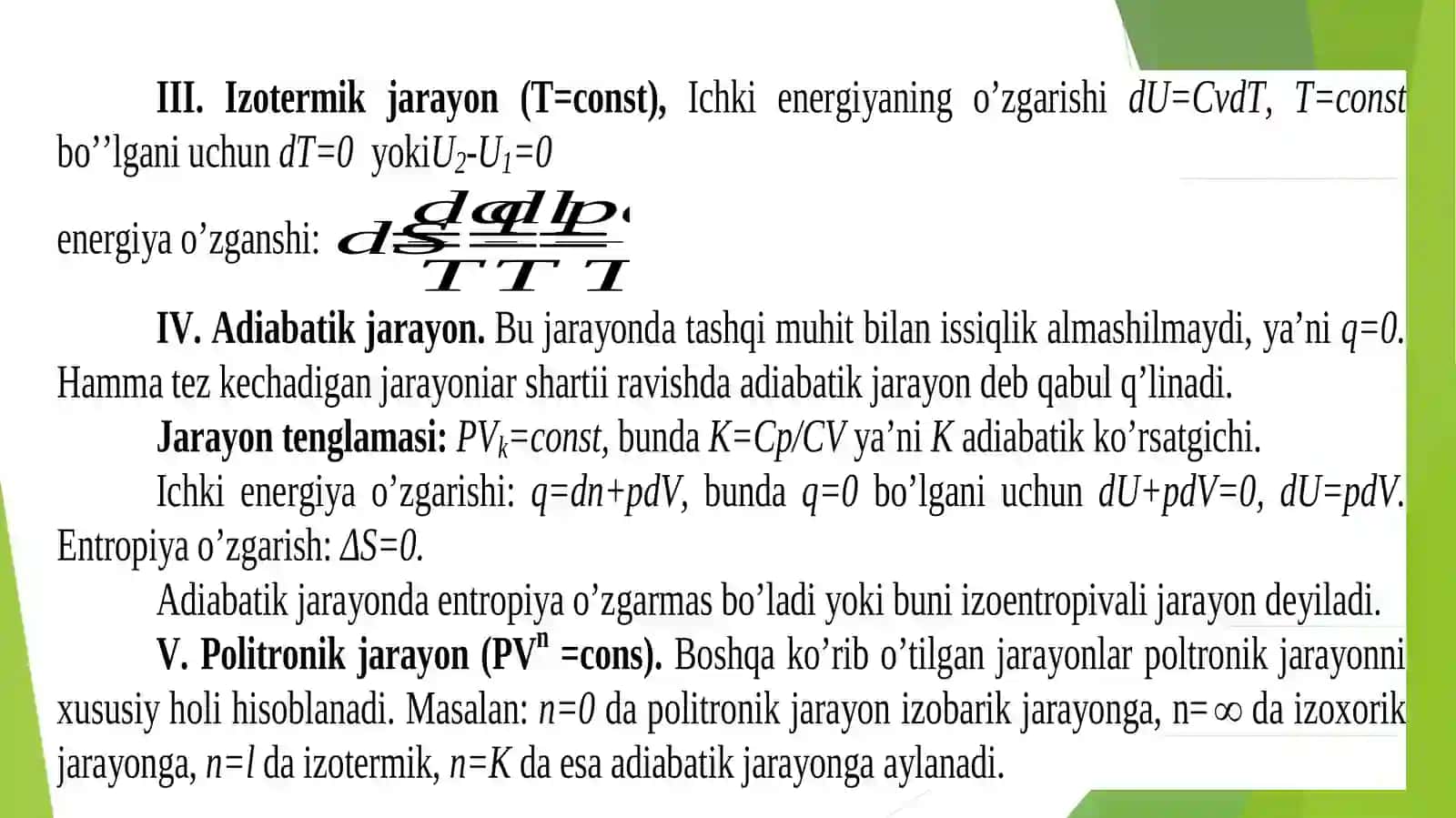 Termodinamika fanidan7,8 – amaliy mashg’ulot 2