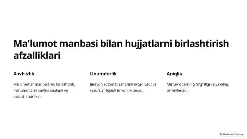 Ma'lumot manbasi bilan hujjatlarni birlashtirish afzalliklari 2