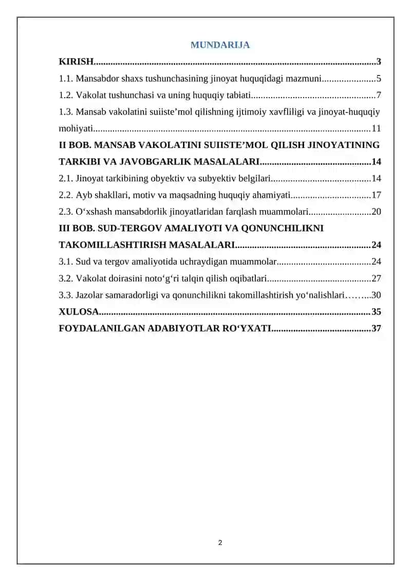 Mansabdor shaxslarning o’z vakolatlarini suisʼtemol qilganligi uchun javobgarlik masalalari 2