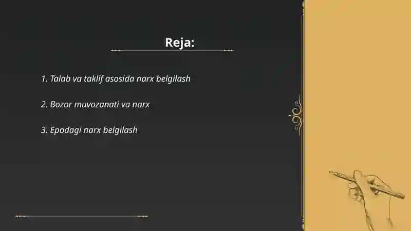 Talab va taklif qonuniga ko'ra narx belgilash usullari 2