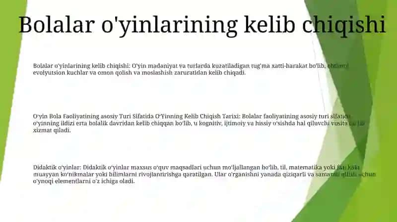 OʻYin Bola Faoliyatining Asosiy Turi Sifatida OʻYinning Kelib Chiqish Tarixi 2