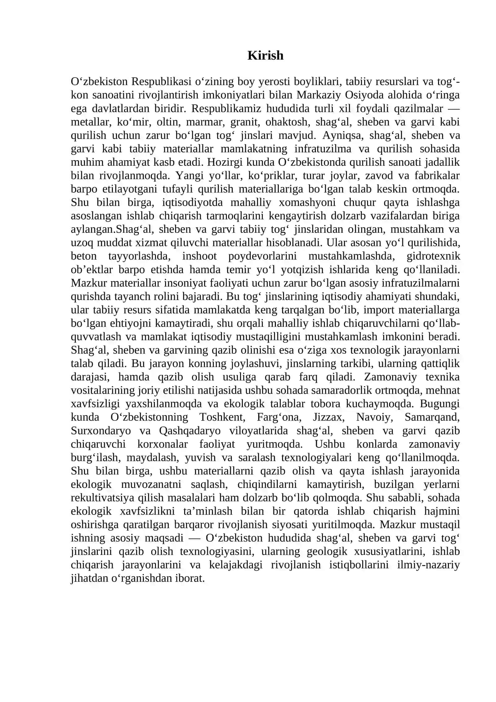 Shag'al,sheben va garviy tog' jinslarini qazib olish texnologiyasi 2