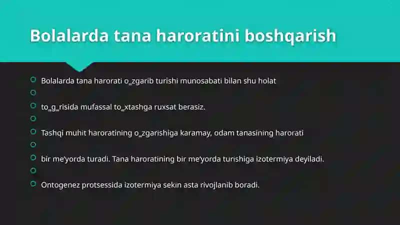 Bolalarda Tana temperaturasi va termaregulyatsiya holati 2