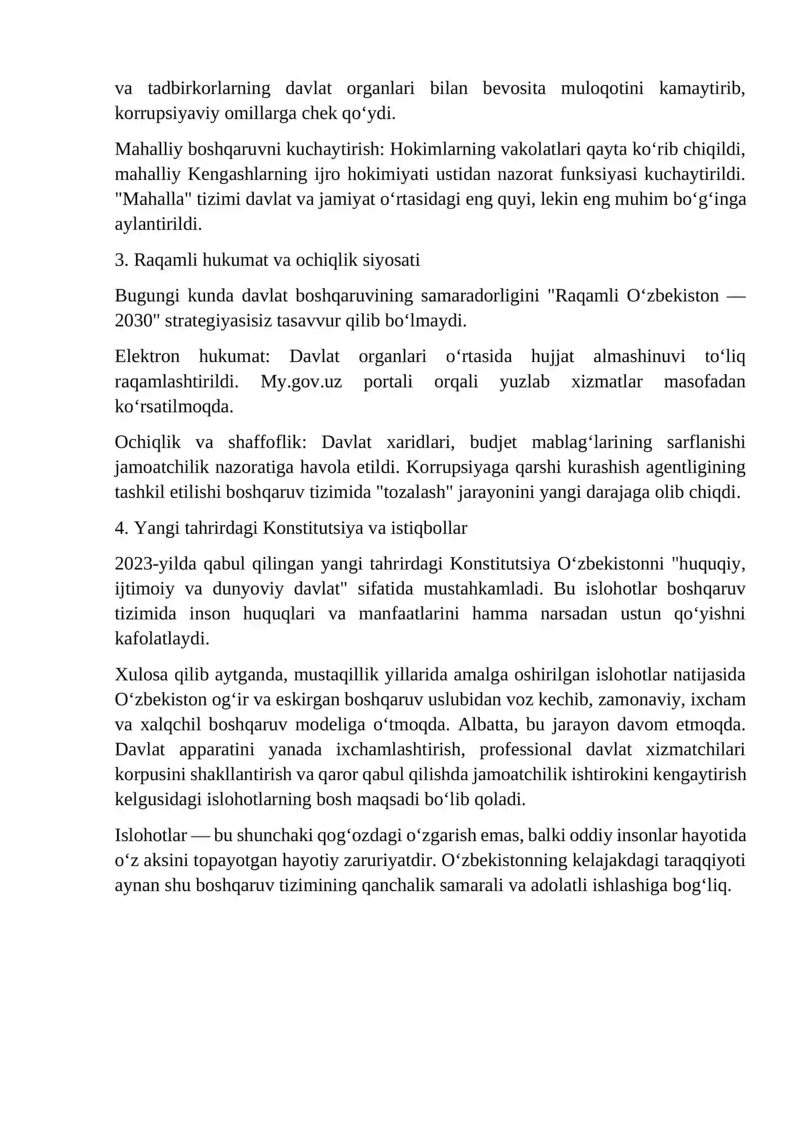 esse Mustaqillik yillarida O‘zbekiston davlat boshqaruvi tizimidagi islohotlar. 2
