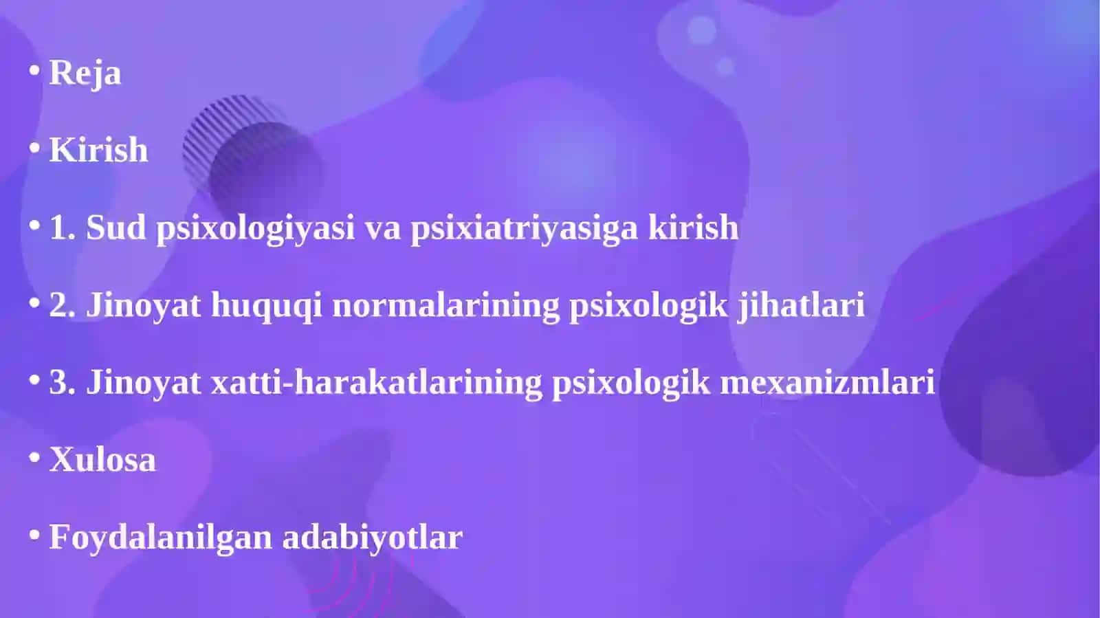 Sud psixologiyasi va psixiatriyasiga kirish. Jinoyat huquqi normalarining psixologik ji 2