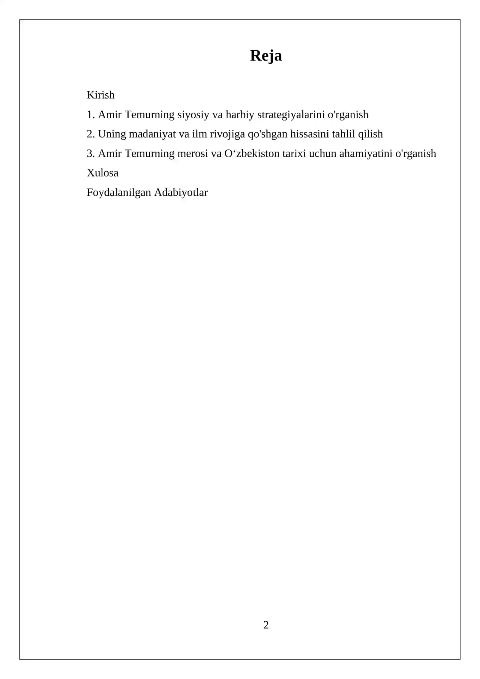 AMIR TEMUR BUYUK DAVLAT  ARBOBI REFERAT 2