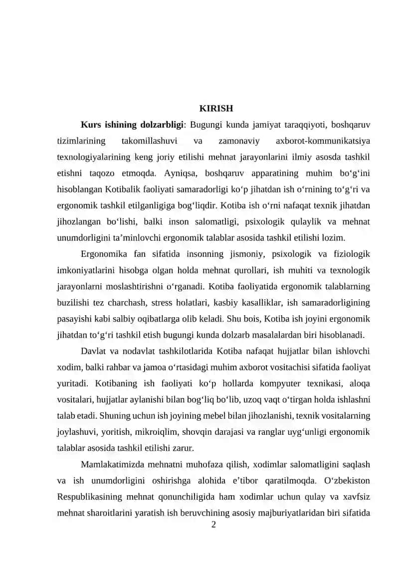 Kotiba ish o`rnining erganomik tashkil etishga qo`yiladigan talablar 2