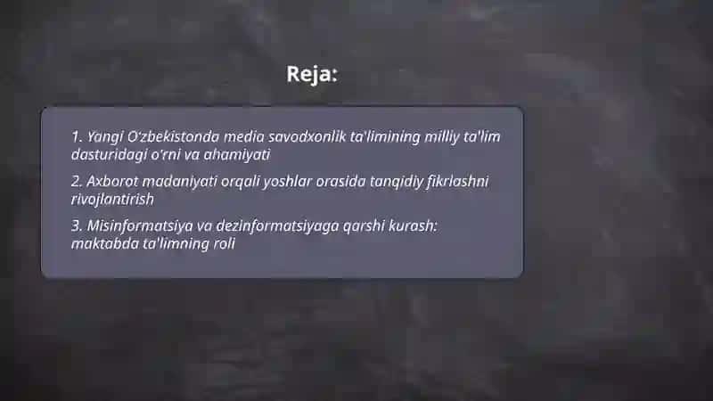 Media savodxonlik va axborot madaniyati fanining oʻqitilishi 2