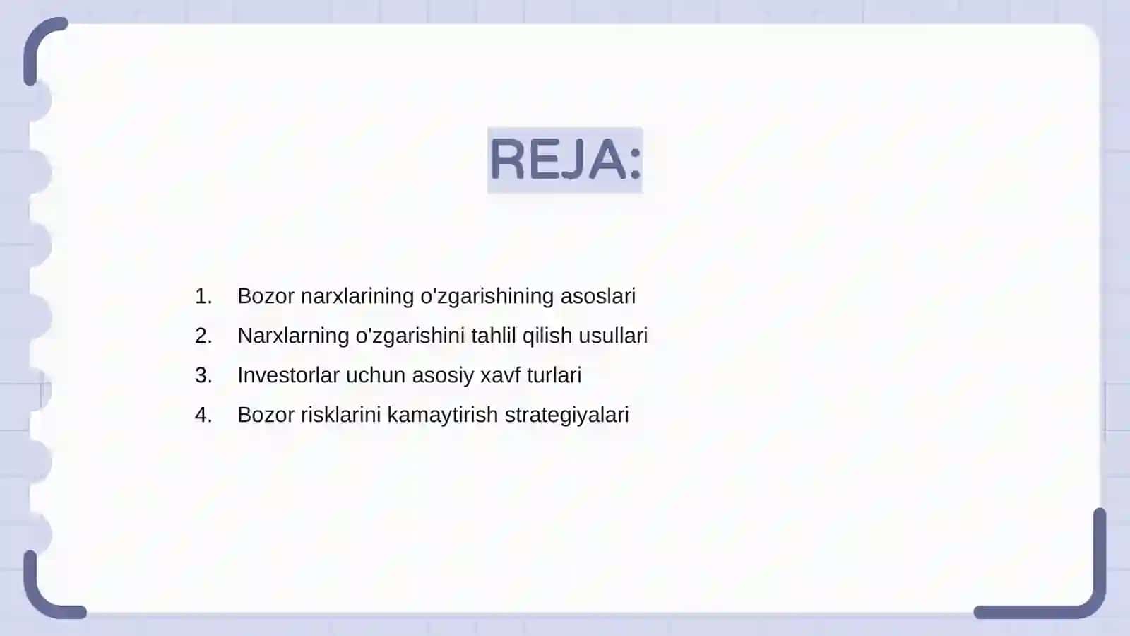 Bozor narxlarining o'zgarishi va investorlaruchun xatarlar 2