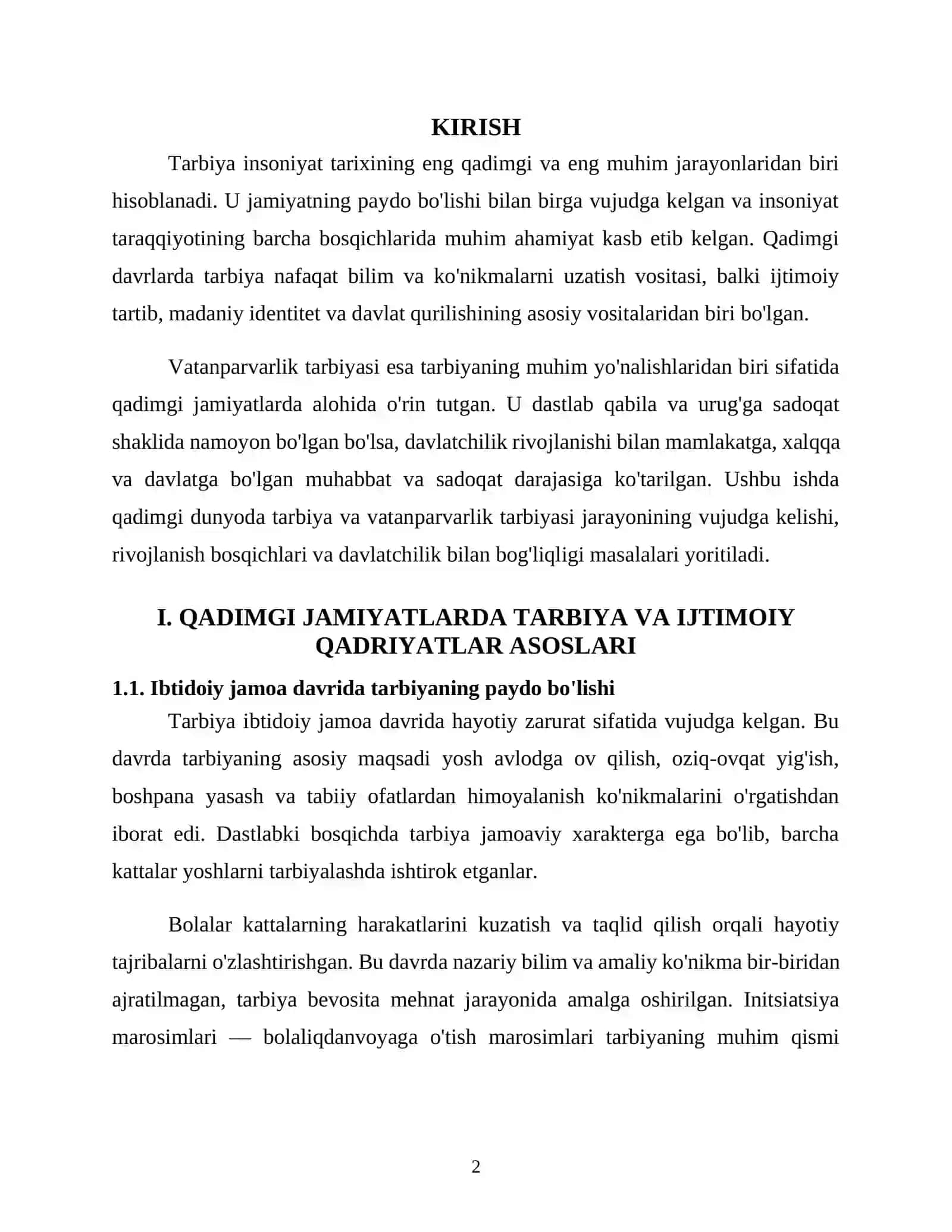 QADIMGI DUNYODA TARBIYA, VATANPARVARLIK TARBIYASI JARAYONINING VUJUDGA KELISHI VA TARAQQIYOT BOSQICHLARI 2