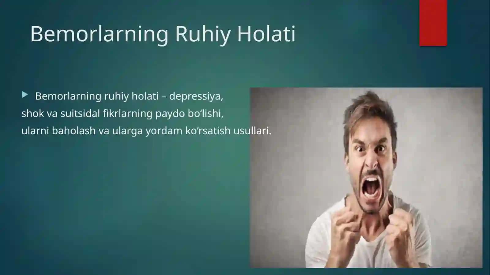Bemorlarning ruhiy holati "Depressiya, shok, suitsidal fikrlash 2