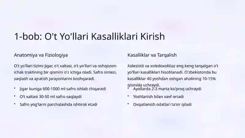 O't Yo'llari Kasalliklari Propedevtikasi: Xolesistit va Xoledoxolitiaz 2