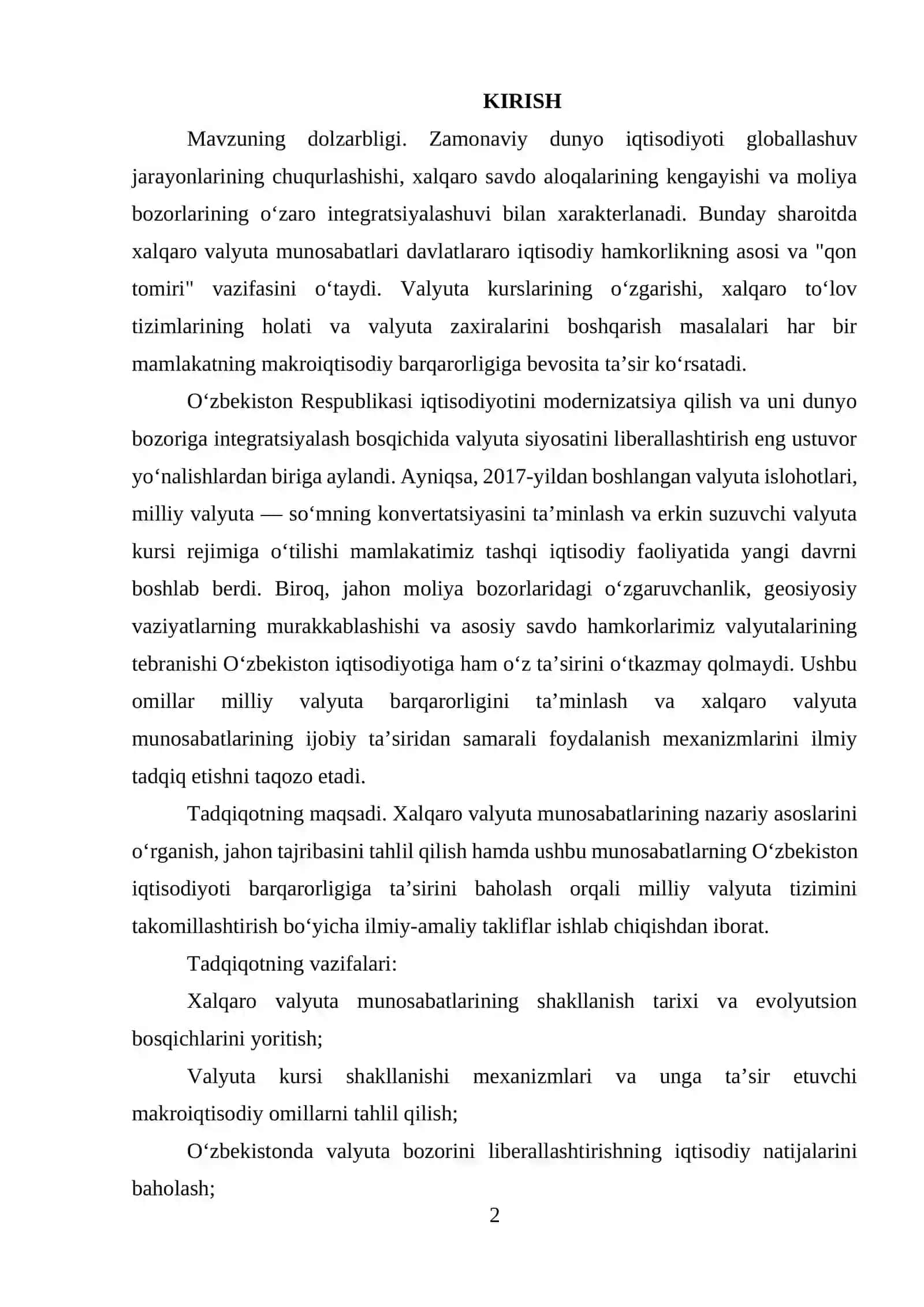XALQARO VALYUTA MUNOSABATLARI VA ULARNING O’ZBEKISTON IQTISODIYOTIGA TA’SIRI 2