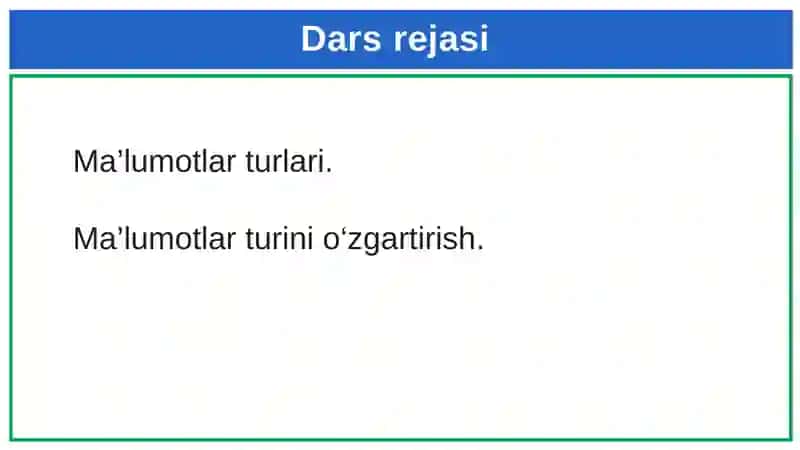 Pythonda ma’lumot turlari 2