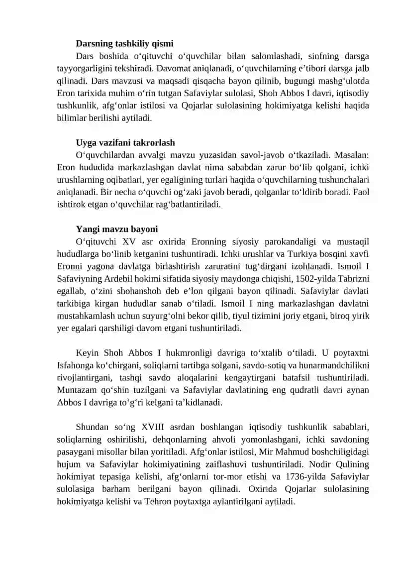XVI-XVIII asrlarda Eron mavzusida interaktiv dars ishlanma 2