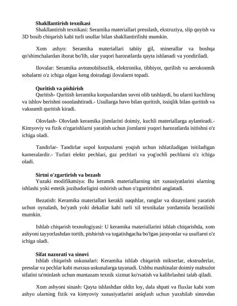Keramik Matetiallar Ishlab Chiqarish Texnologiyasi 2