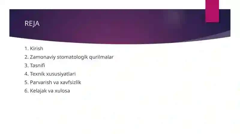 Zamonaviy stpmotologik qurilmalar, tasnifi, xususiyatlari 2