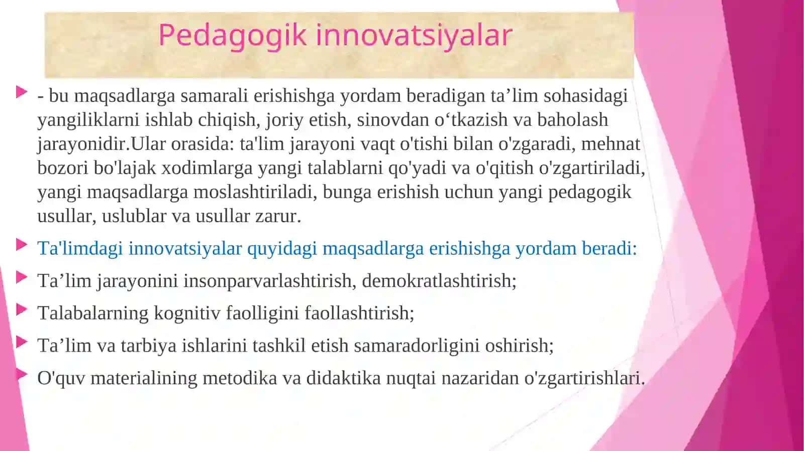 TA’LIMDA INNOVATSION JARAYONLAR 2