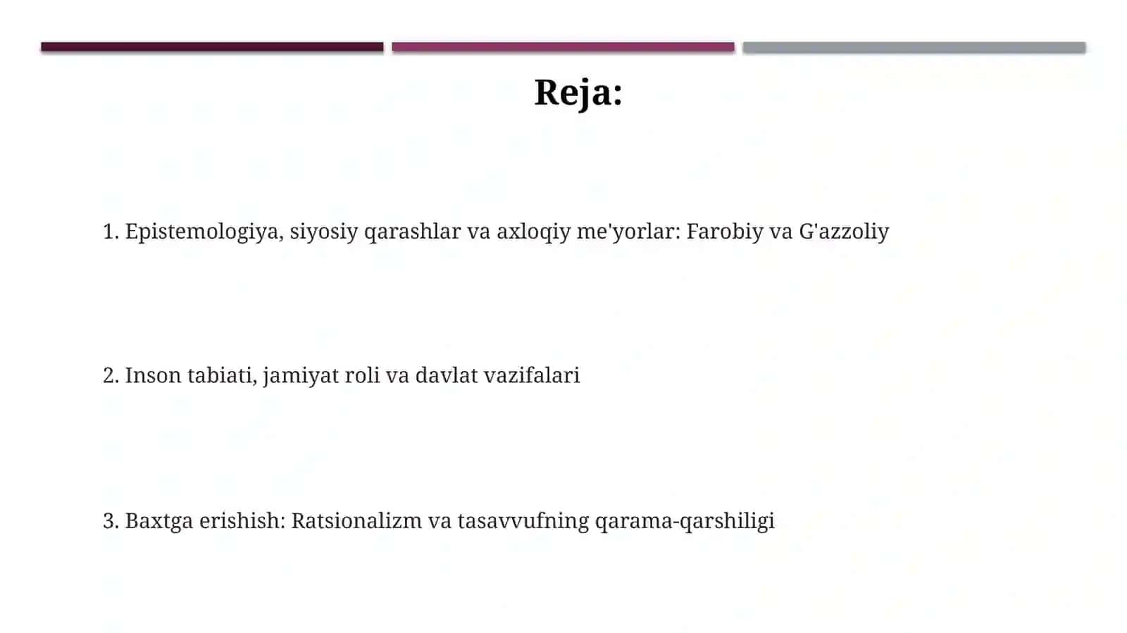 Forobiyning "Siyosat falsafasi" va Gʻazzoliyning "Kimyoi saodat" asarlari orasidagi farq 2