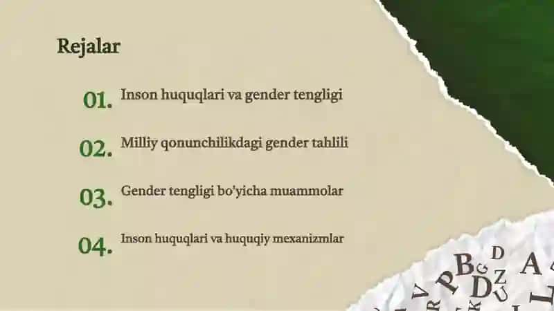 Inson huquqlari gender tengligi masalalari va uning milliy qonunchilikdagi tahlili 2