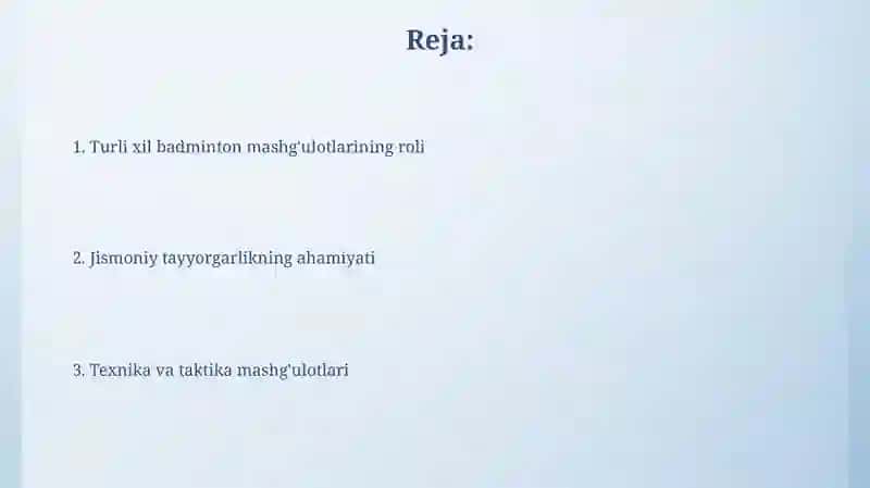 Badminton o‘yinida tayyorgarlik turlarining o‘rni va ahamiyati 2