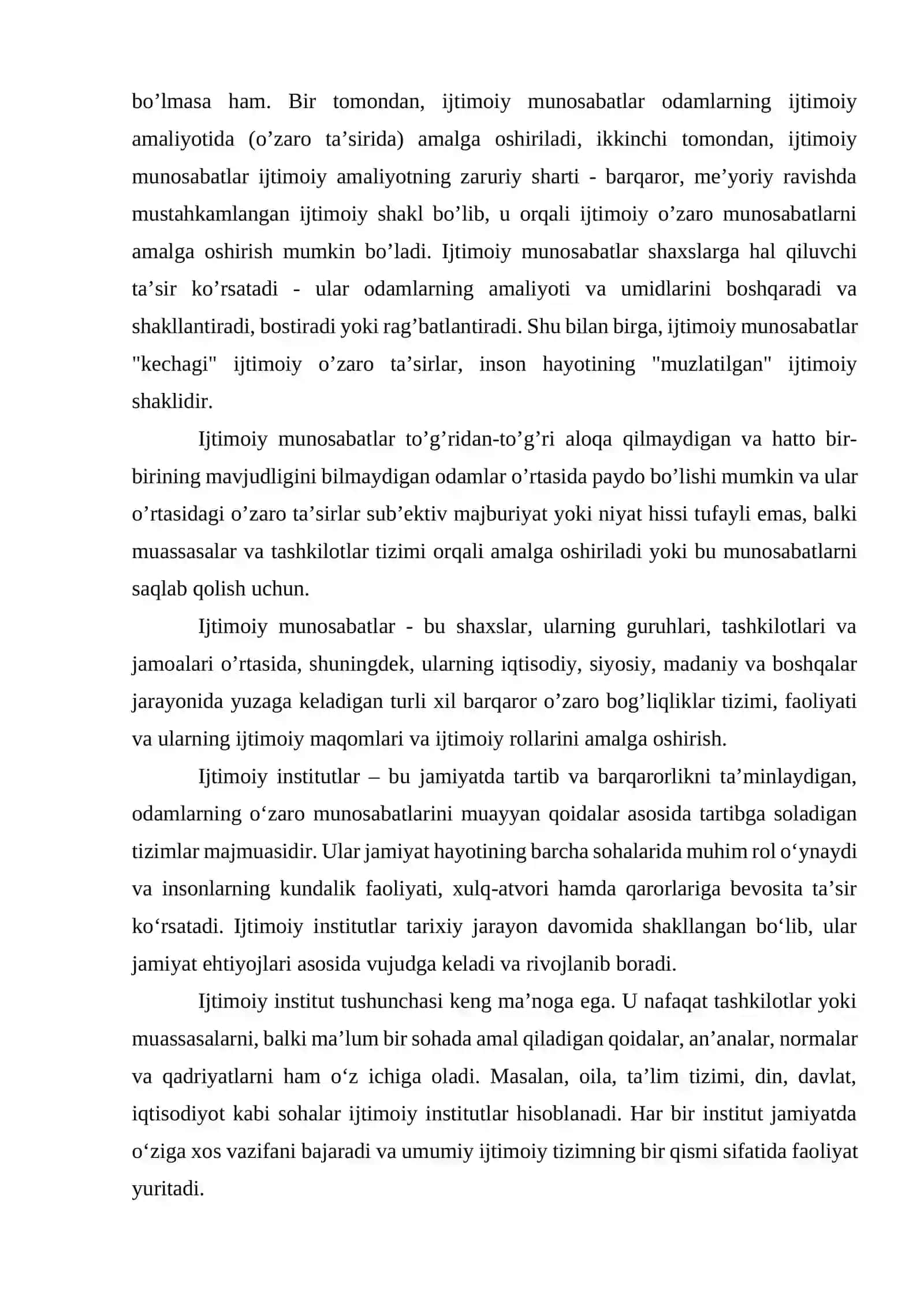 IJTIMOIY MUNOSABATLAR VA IJTIMOIY INSTITUTLAR 2