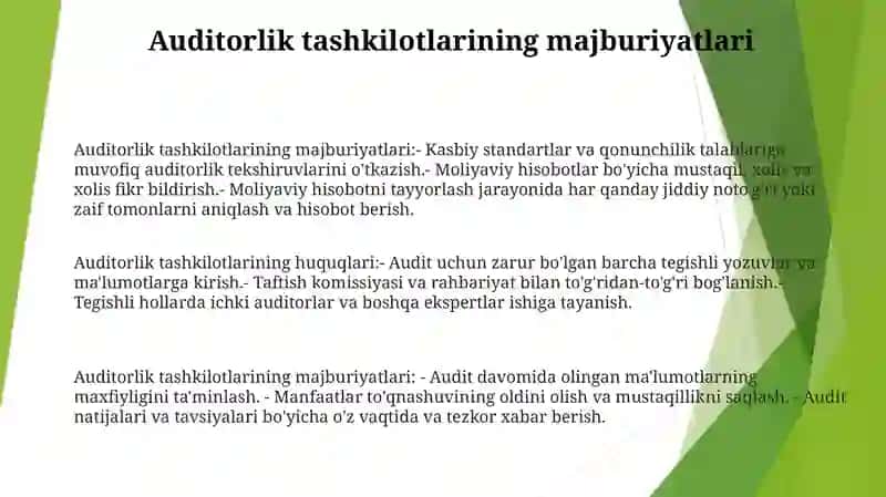 Auditorlik Tashkilotlarining Huquqlari Va Majburiyatlari 2