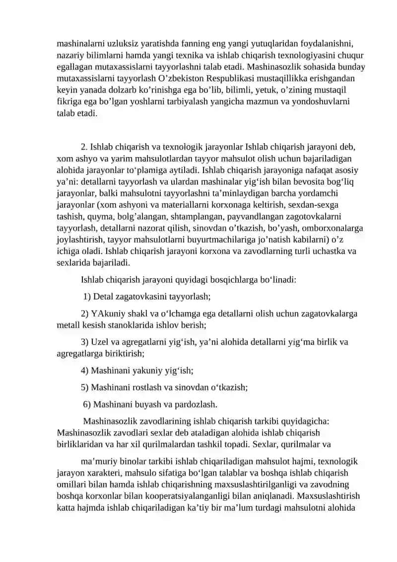 Avtomobil va traktor ishlab chiqarish va texnologik jarayonlari 2